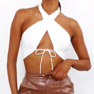 Stuck Like A Sticker Crop White hello molly top